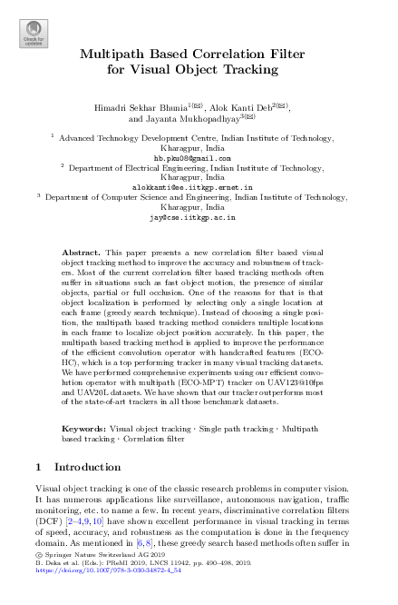 (PDF) Multipath Based Correlation Filter for Visual Object Tracking