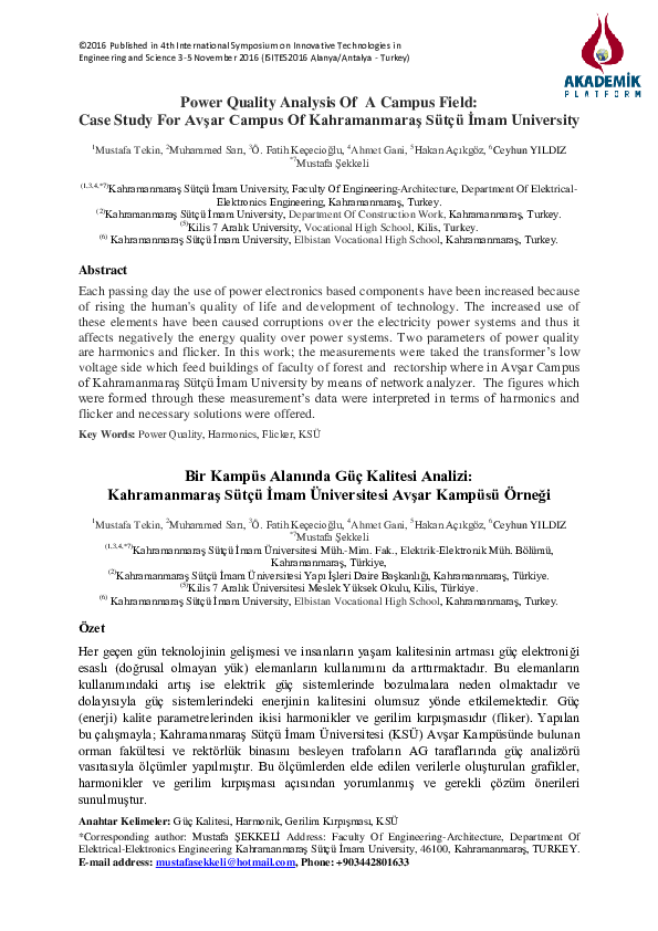 (PDF) Power Quality Analysis Of A Campus Field: Case Study For Avşar ...