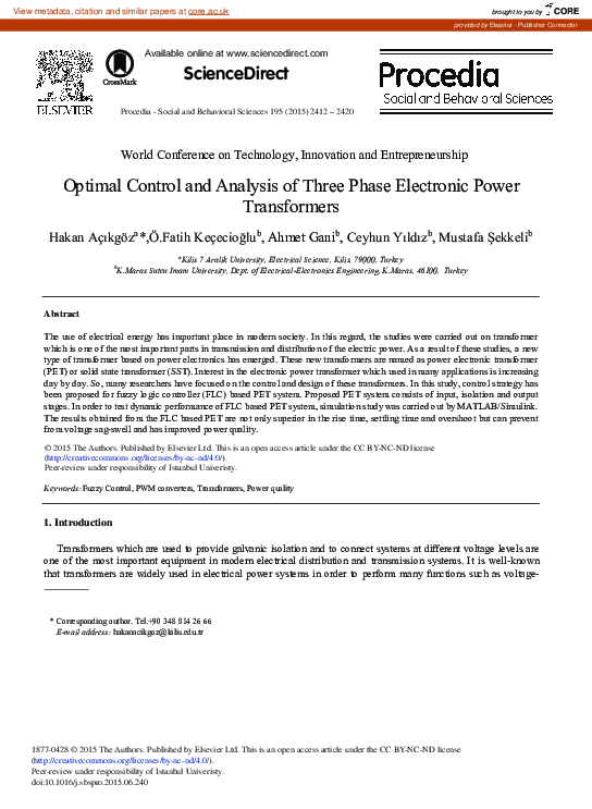 (PDF) Optimal Control and Analysis of Three Phase Electronic Power ...