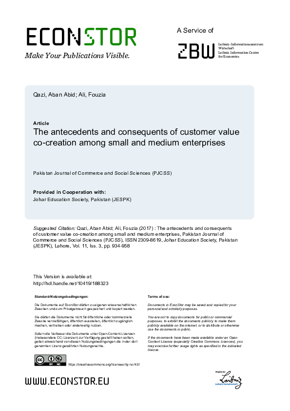 (PDF) The antecedents and consequents of customer value co-creation ...