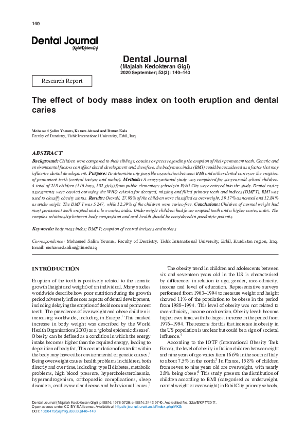 (PDF) The effect of body mass index on tooth eruption and dental caries