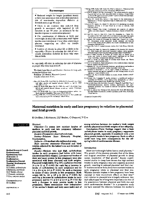 (PDF) Maternal Nutrition In Early and Late Pregnancy In Relation to ...