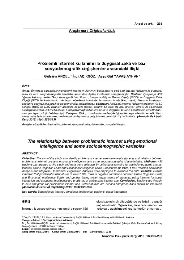 (PDF) The relationship between problematic internet using emotional ...