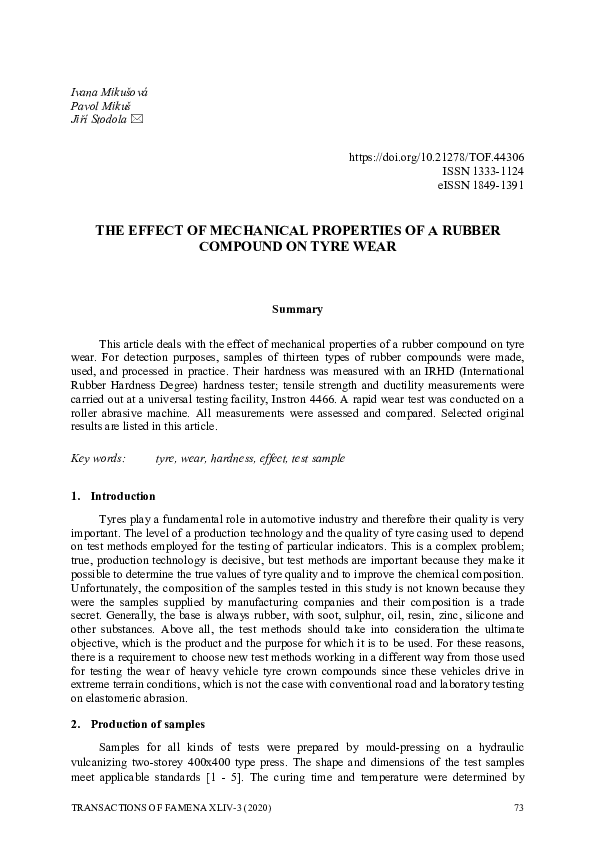 (PDF) The Effect of Mechanical Properties of a Rubber Compound on Tyre Wear