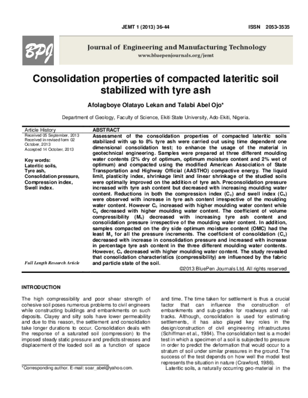 (PDF) Consolidation properties of compacted lateritic soil stabilized ...