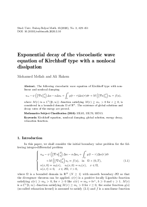 (PDF) Exponential decay of the viscoelastic wave equation of Kirchhoff ...