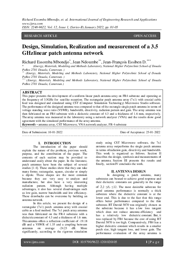 (PDF) Design, Simulation, Realization and measurement of a 3.5 GHz ...