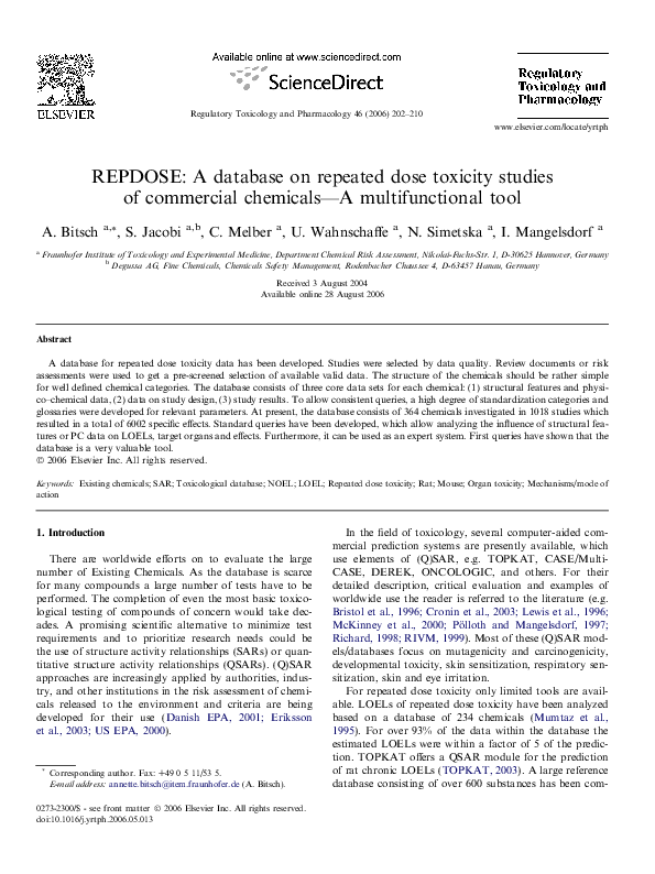 (PDF) REPDOSE: A database on repeated dose toxicity studies of ...