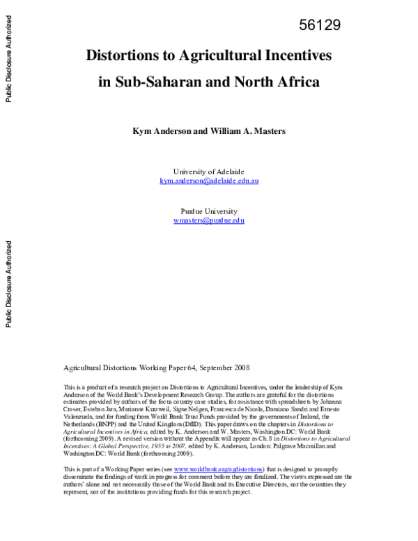 (PDF) Agricultural Incentives in Africa