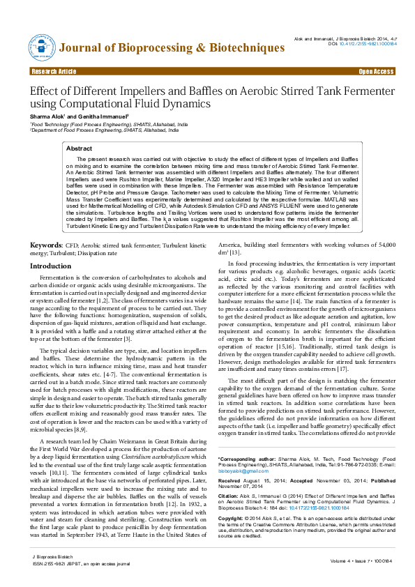 (PDF) Effect of Different Impellers and Baffles on Aerobic Stirred Tank