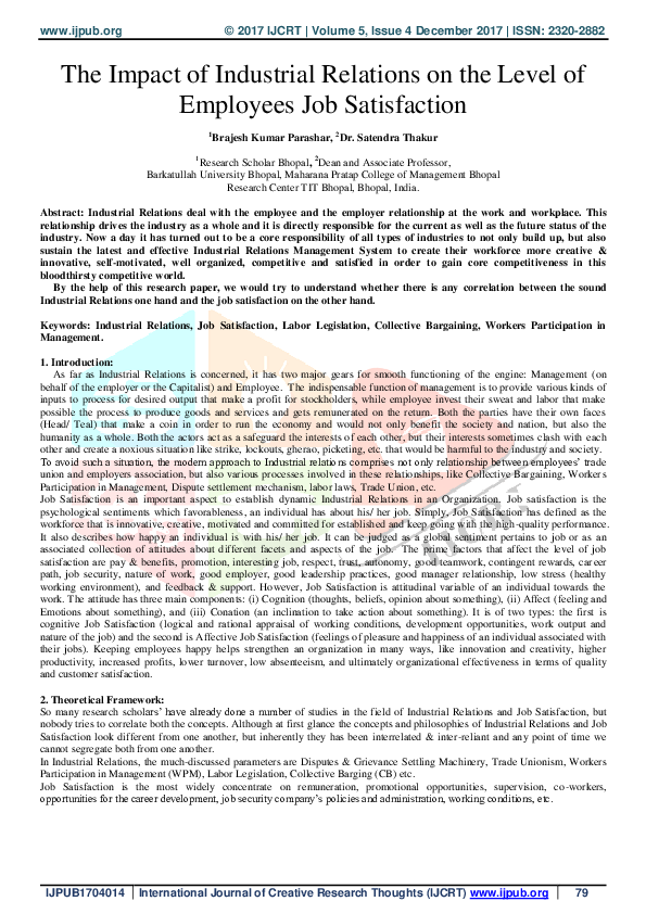(PDF) The Impact of Industrial Relations on the Level of Employees Job ...