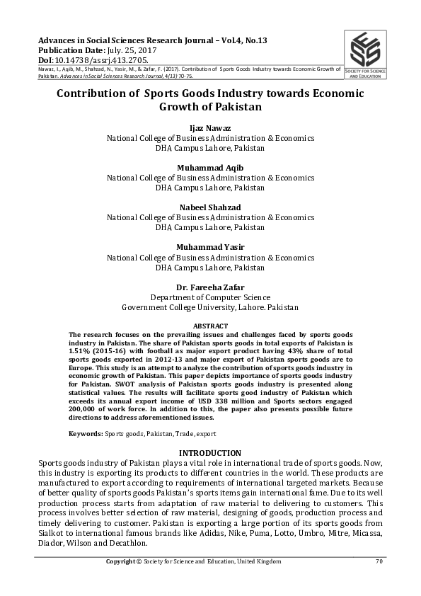 (PDF) Contribution of Sports Goods Industry towards Economic Growth of