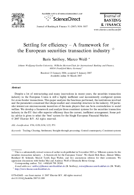 (PDF) Settling for Efficiency- A Framework for the European Securities ...