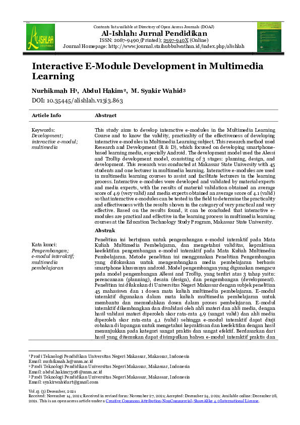 Pdf Interactive E Module Development In Multimedia Learning