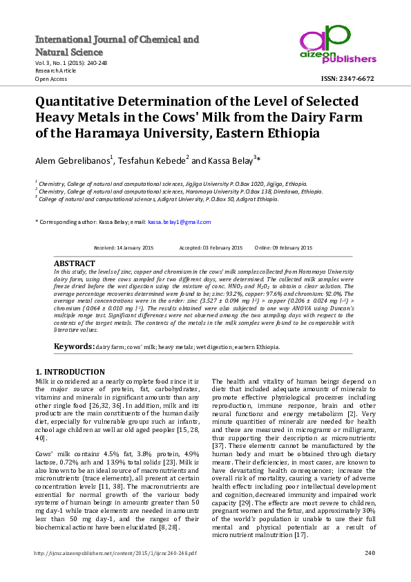 (PDF) Quantitative Determination of the Level of Selected Heavy Metals ...