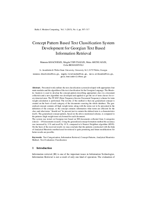 (PDF) Concept Pattern Based Text Classification System Development for ...