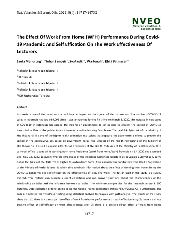 (PDF) The Effect Of Work From Home (WFH) Performance During Covid-19 ...