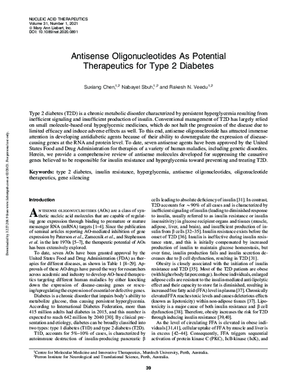 (PDF) Antisense Oligonucleotides as Potential Therapeutics for Type 2 ...