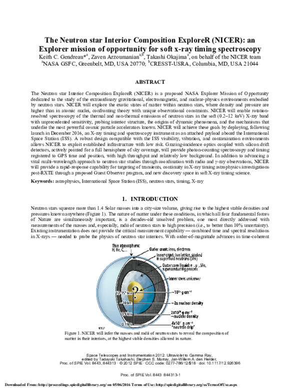 (PDF) NICER Mission: X-ray Exploration of Neutron Star Interiors