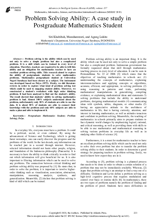 (PDF) Problem Solving Ability: A case study in Postgraduate Mathematics ...