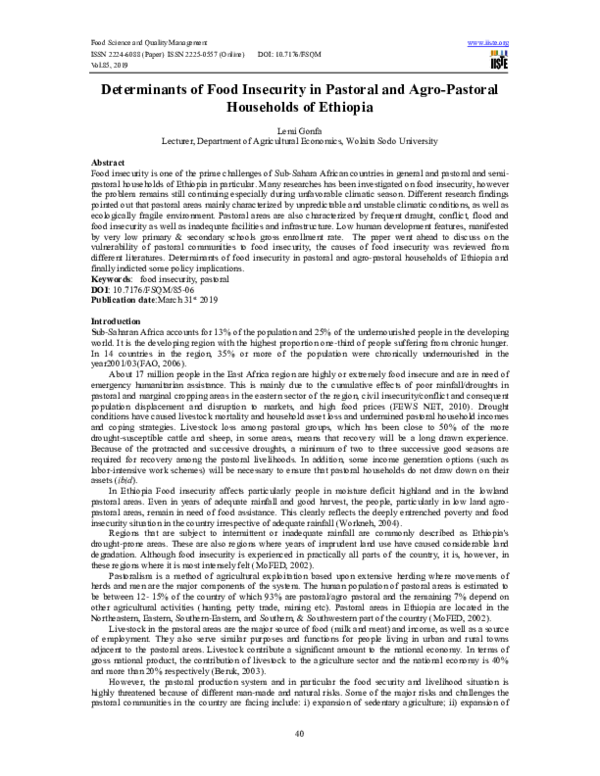 (PDF) Determinants of Food Insecurity in Pastoral and Agro-Pastoral ...