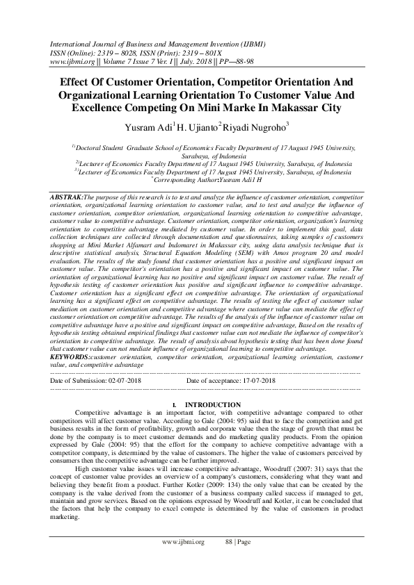 (PDF) Effect Of Customer Orientation, Competitor Orientation And ...