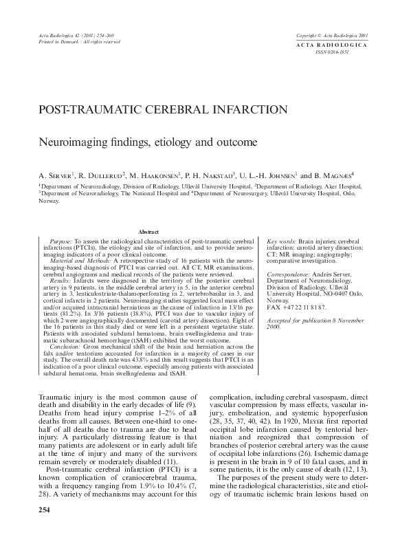 (PDF) POST-TRAUMATIC CEREBRAL INFARCTION. Neuroimaging findings ...