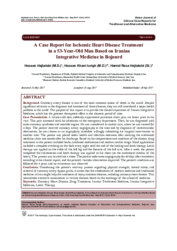 (PDF) A Case Report for Ischemic Heart Disease Treatment in a 53-Year ...