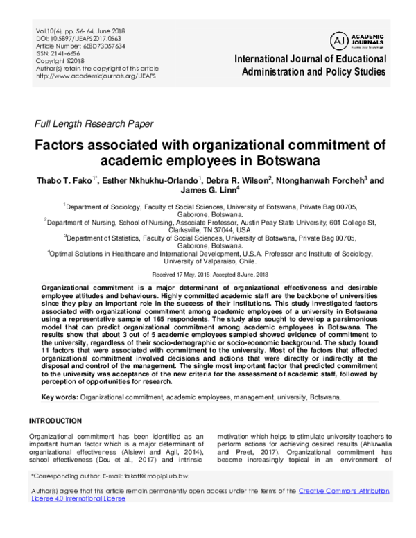 (PDF) Factors associated with organizational commitment of academic ...