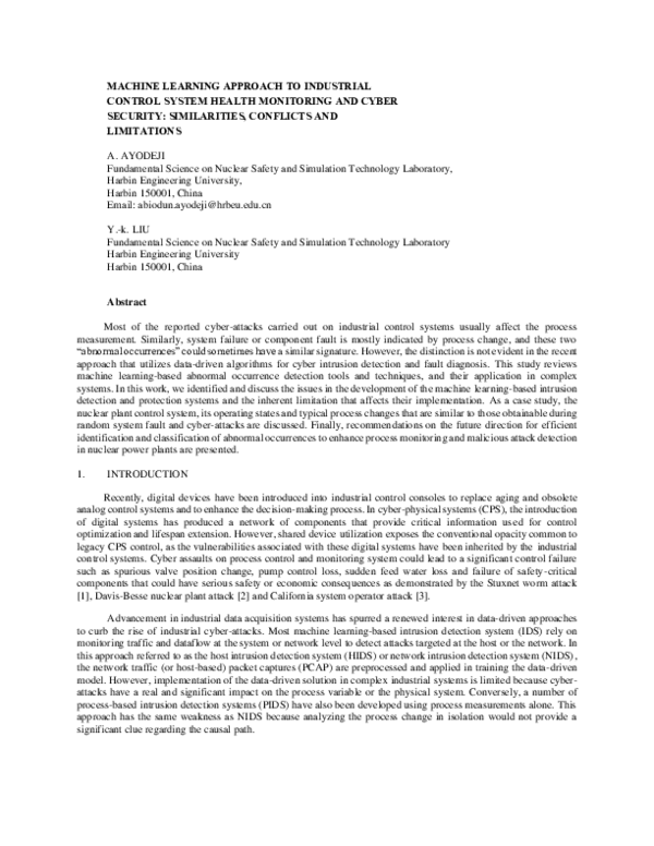 (PDF) Machine Learning Approach to Industrial Control System Health ...