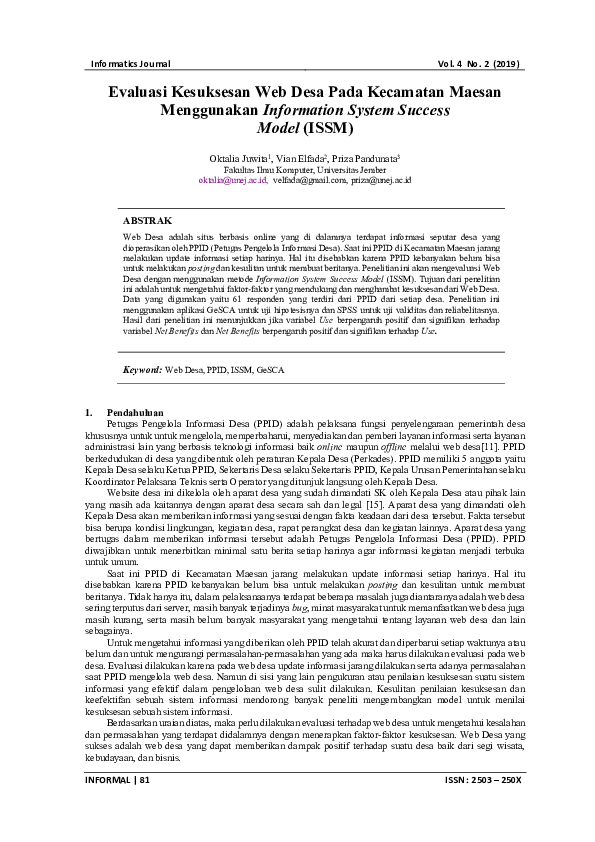 (PDF) Evaluasi Kesuksesan Web Desa Pada Kecamatan Maesan Menggunakan ...