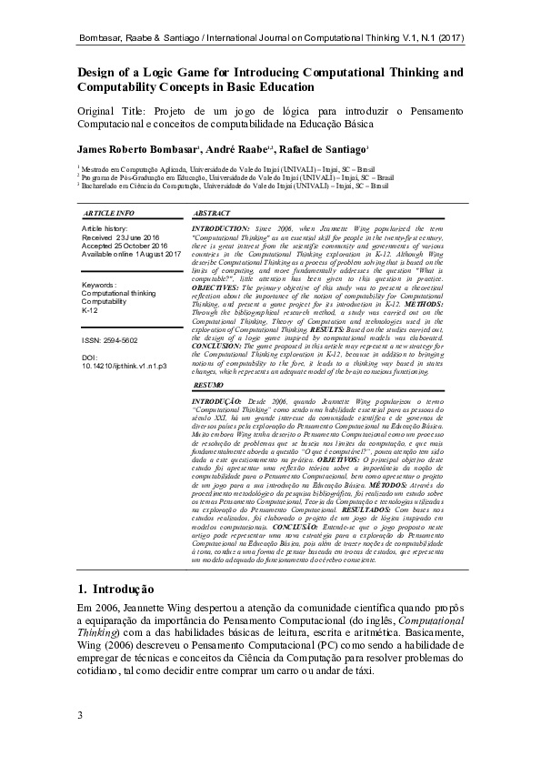 (PDF) Design of a Logic Game for Introducing Computational Thinking and ...
