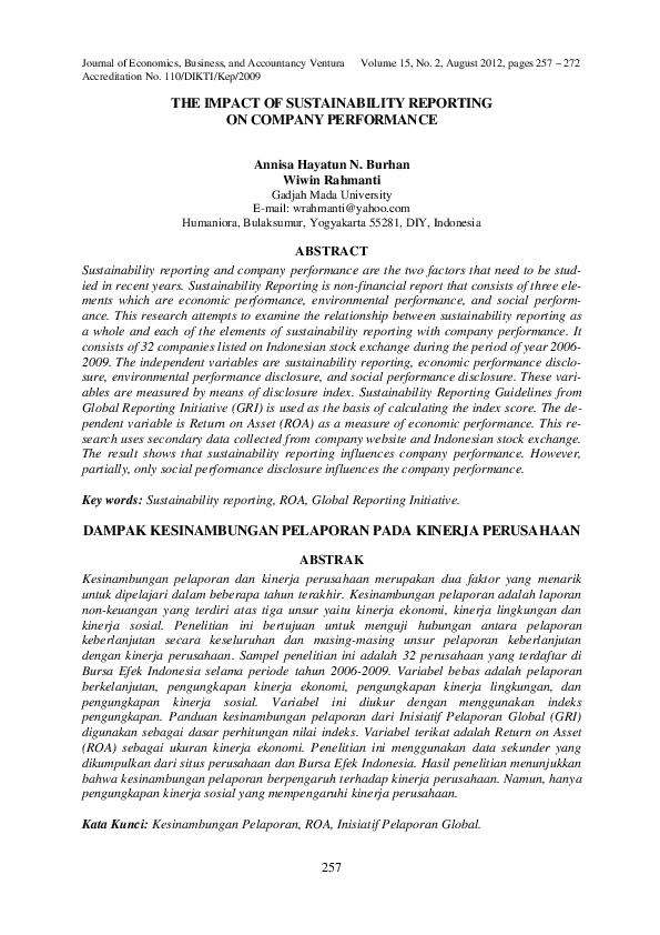 (PDF) The Impact of Sustainability Reporting on Company Performance