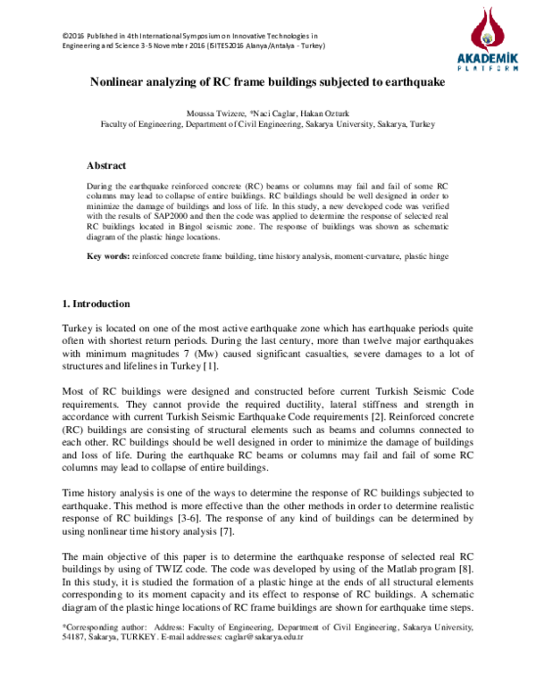 (PDF) Nonlinear analyzing of RC frame buildings subjected to earthquake