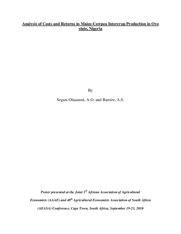 (PDF) Analysis of Costs and Returns to Maize-Cowpea Intercrop ...
