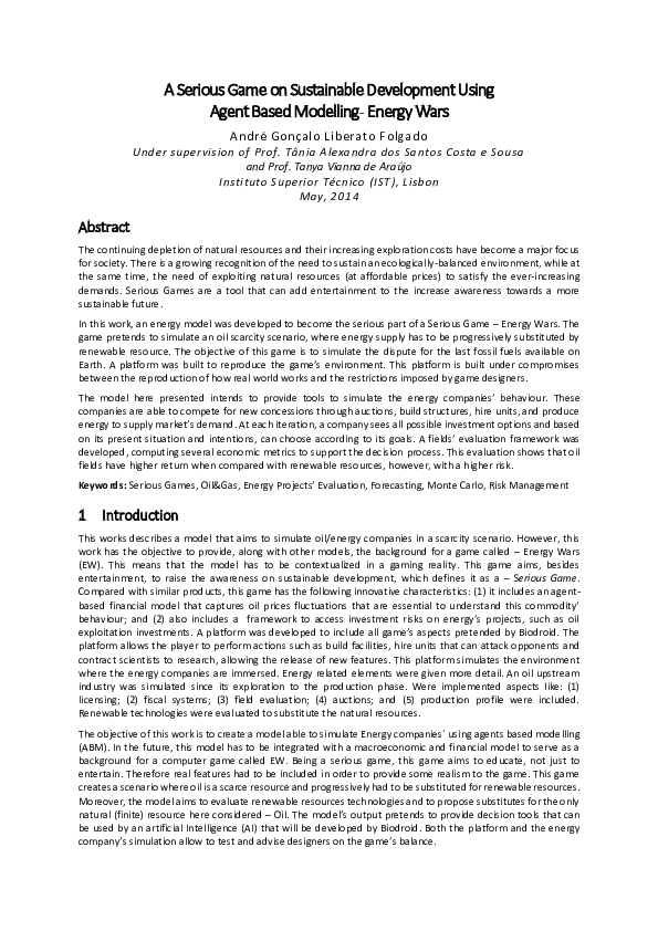 (PDF) A Serious Game on Sustainable Development Using Agent Based ...
