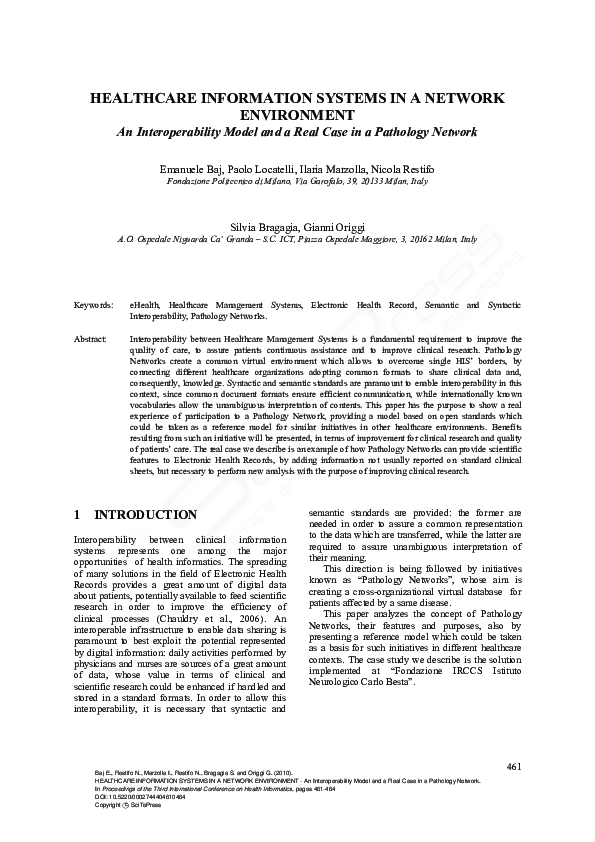 (PDF) Healthcare Information Systems in a Network Environment - An ...