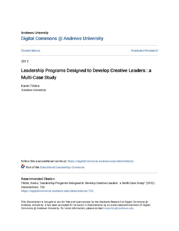 (PDF) Leadership Programs Designed to Develop Creative Leaders : a ...
