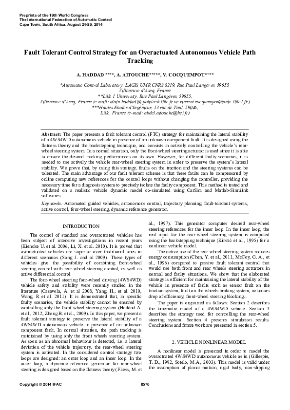 (PDF) Fault Tolerant Control Strategy for an Overactuated Autonomous ...