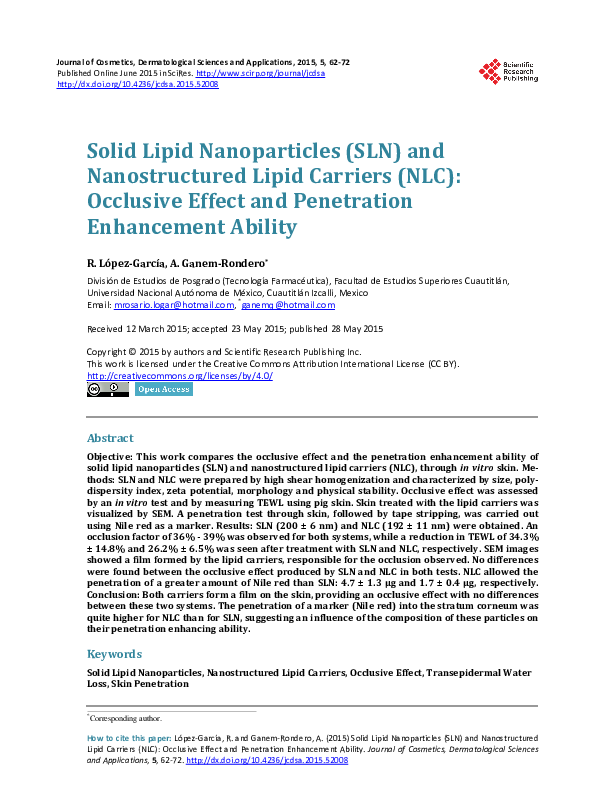 (PDF) Solid lipid nanoparticles (SLN) and nanostructured lipid carriers ...