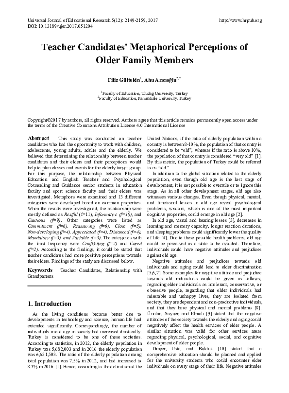 (PDF) Teacher Candidates' Metaphorical Perceptions of Older Family Members