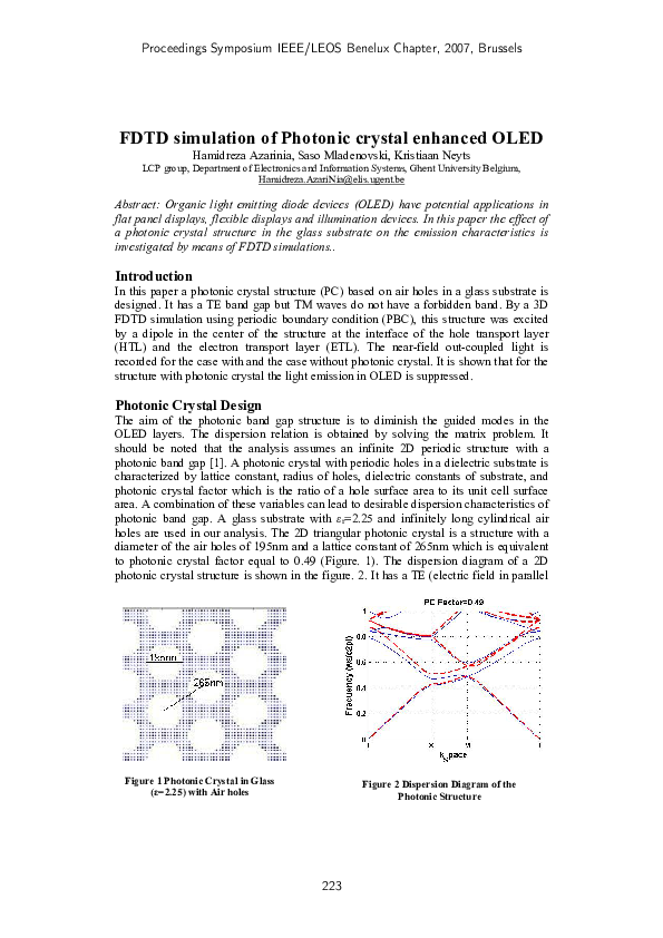 (PDF) FDTD simulation of Photonic crystal enhanced OLED