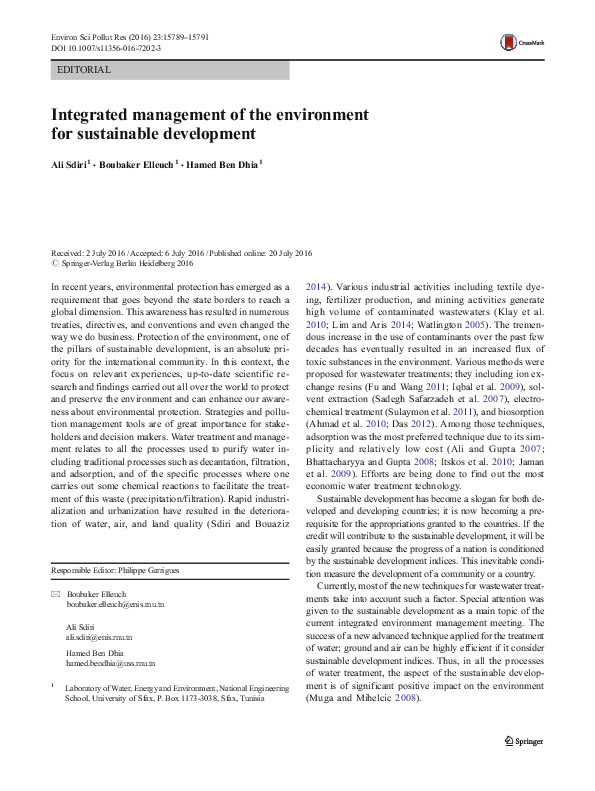 (PDF) Integrated management of the environment for sustainable development