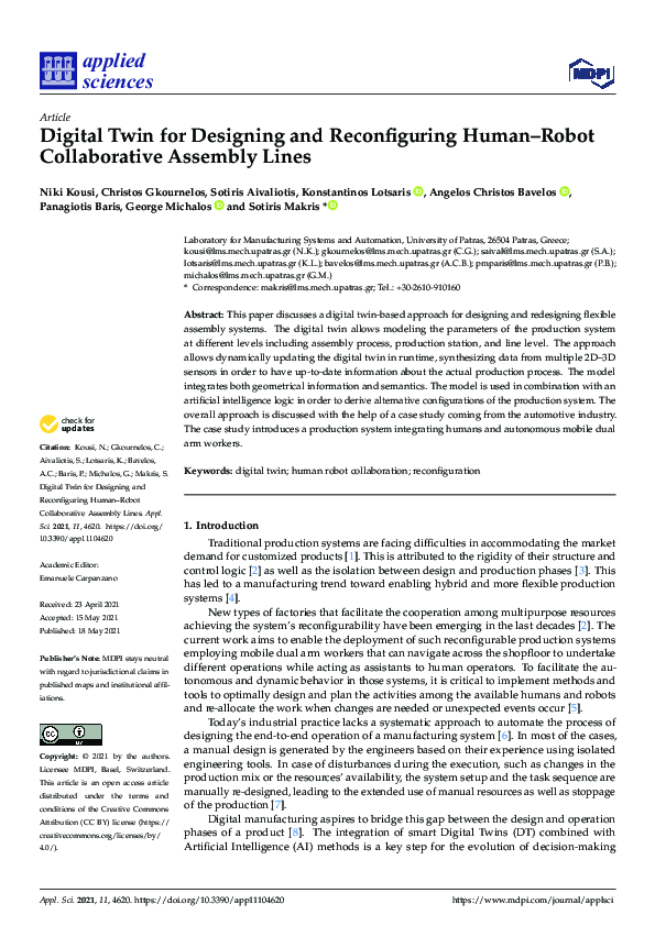 (PDF) Digital Twin for Designing and Reconfiguring Human–Robot ...