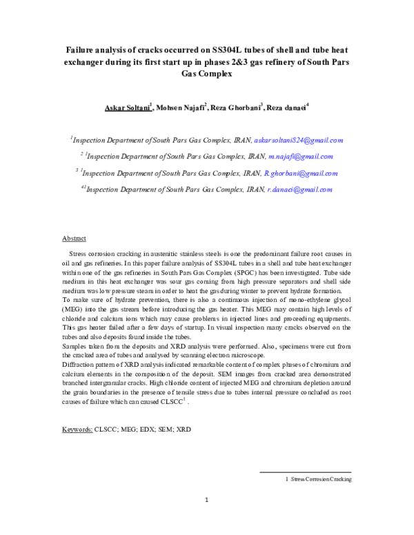 (PDF) Failure analysis of cracks occurred on SS304L tubes of shell and ...