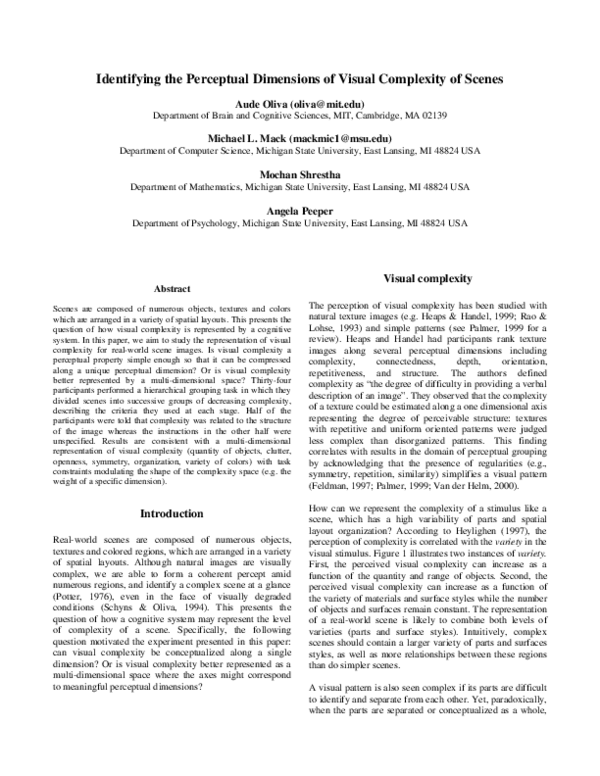 (PDF) Identifying the perceptual dimensions of visual complexity of scenes