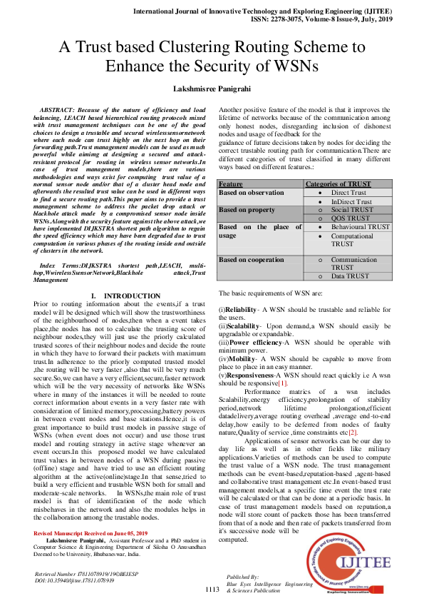 (PDF) A Trust based Clustering Routing Scheme to Enhance the Security ...