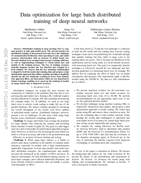 (PDF) Data optimization for large batch distributed training of deep ...