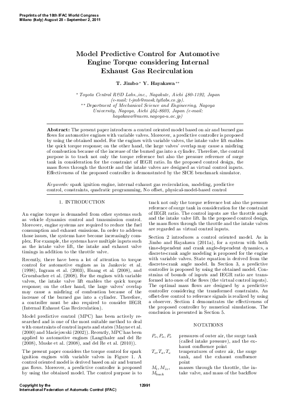 (PDF) Model Predictive Control for Automotive Engine Torque considering ...
