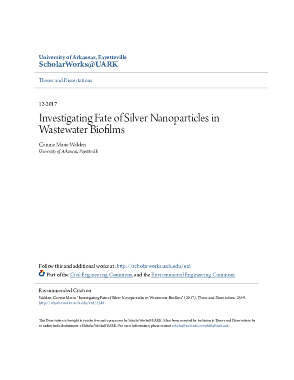 (PDF) Investigating Fate of Silver Nanoparticles in Wastewater Biofilms